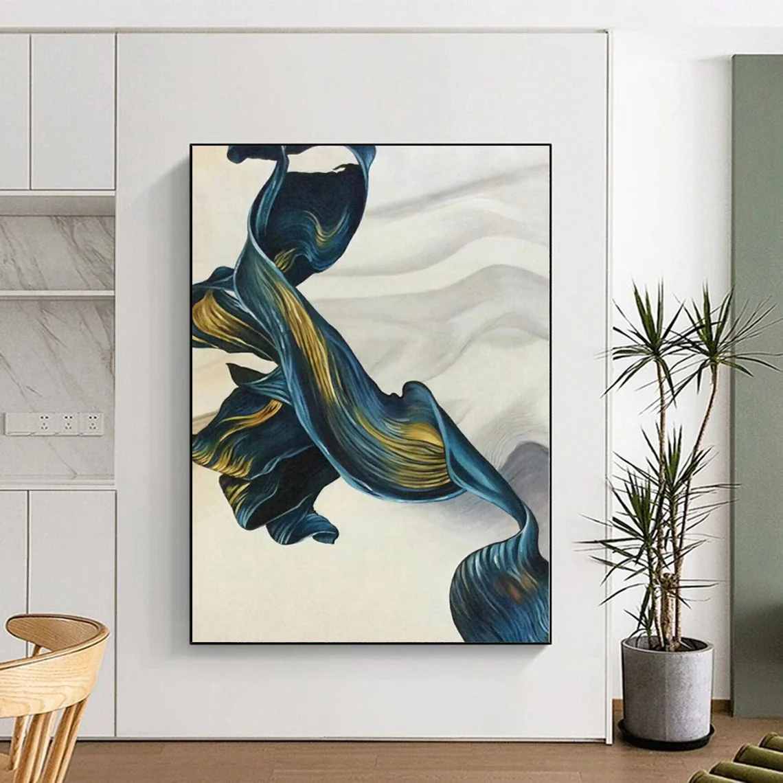 Ribbon Hand-Painted Living - large minimal art for apartment